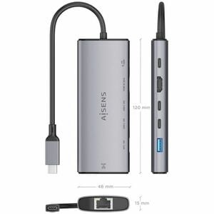 USB-C DOCK 6 EN 1 USB-C A HDMI RJ45 USB-A 2XUSB-C USB-C PD GRIS