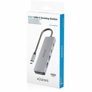 USB-C DOCK 5 EN 1 USB-C A HDMI 2XUSB-A USB-C USB-C PD GRIS 15CM