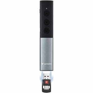 Verbatim Presentation Pointer - Radio Frequency - USB Type C, USB Type A - Laser - Grey - Wireless - 30 m - 2.40 GHz - Rec