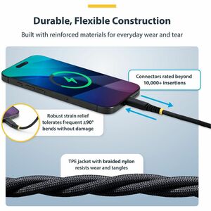 StarTech.com 1ft (30cm) USB-C Charging Cable, 60W (3A) PD, Dual-Layer Braided Nylon/TPE Jacket, Rugged USB 2.0 Laptop Char