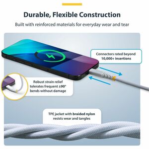 StarTech.com 5-Pack 3ft (91cm) White USB-C Charging Cable, 60W (3A) PD, Dual-Layer Braided Nylon/TPE Jacket, Rugged USB C 