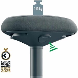 Leitz Ergo Active Task Stool - Dark Grey Dual Density Foam (DDF) Seat - Green Plastic Frame - Rounded Base - 1 Piece