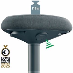 Leitz Ergo Active Task Stool - Dark Grey Dual Density Foam (DDF) Seat - Green Plastic Frame - Rounded Base - 1 Piece