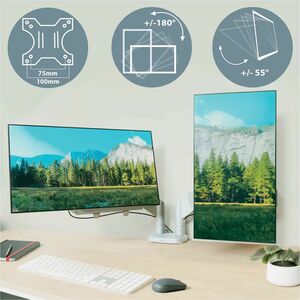 ACCO Ergo Mounting Arm for Monitor, Curved Screen Display - Grey - Landscape/Portrait - Height Adjustable - 2 Display(s) S