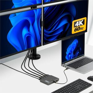 StarTech.com USB-C to Quad-Monitor Workstation Adapter, 4K 60Hz HDMI, 140W PD Passthrough for Laptop Charging, 1x USB 2.0 