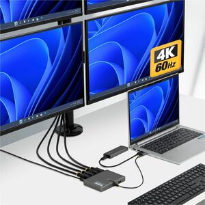 StarTech.com USB-C to Quad-Monitor Workstation Adapter, 4K 60Hz DisplayPort, 140W PD Passthrough for Laptop Charging, 1x U
