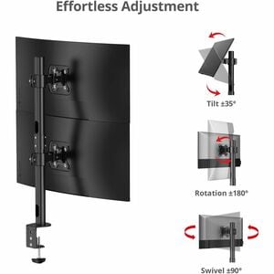SIIG Dual 38" Stack Monitor Pole Mount - Black - Fits 13-38" Screens, up to 26.5 lbs each - Height Adjustable - 2 Display(