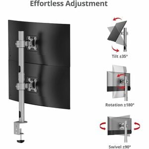 SIIG Dual 38" Stack Monitor Pole Mount - Gray - Fits 13-38" Screens, up to 26.5 lbs each - Height Adjustable - 2 Display(s