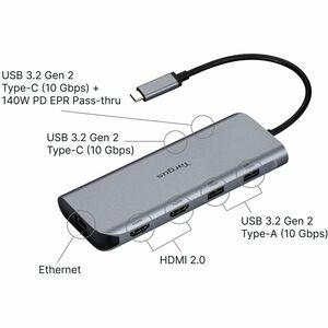 Station d'accueil Targus USB 3.2 (Gen 2) Type C pour Notebook, Souris, Clavier, Lecteur flash, Disque dur - Capacité de ch