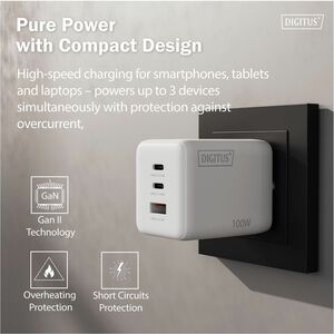 100W GAN CHARGER 2XUSB-C USB-A 100W 2X USB-C 1X USB-A WHITE