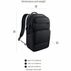 Dell EcoLoop Carrying Case (Backpack) for 35.6 cm (14") to 40.6 cm (16") Notebook - Black - Anti-scratch Interior, Water P