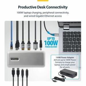 StarTech.com Station d'Accueil USB-C à Deux Écrans, HDMI, 4K 60Hz, Recharge de PC Portable 100 W, 1 GbE, Sans Pilote, Dock
