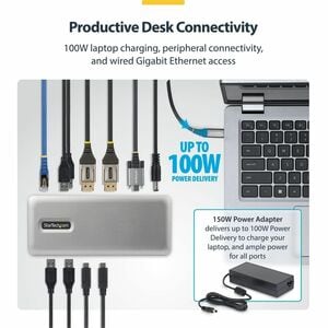 StarTech.com Docking station USB-C Dual Monitor, DisplayPort, 4K 60Hz, Ricarica laptop 100W, 1GbE, Dock Multimonitor Drive