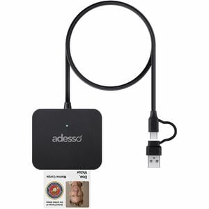 Adesso SCR-400 Smart Card Reader - Contact - Cable - USB Type C, USB Type A - Desktop, Automated Teller Machine (ATM), Dig