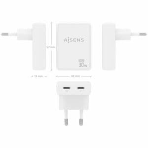 CARGADOR GAN ULTRA DELGADO 30W 2XUSB-C PD3.0 QC4.0 BLANCO