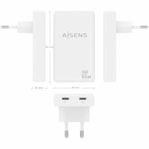 CARGADOR GAN ULTRA DELGADO 65W 2XUSB-C PD3.0 QC4.0 BLANCO