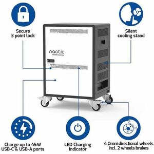 Naotic Charging Cabinet - 20 Devices Supported - 65.2 cm Height x 49.5 cm Width x 41.7 cm Depth - For Tablet, Notebook, Sm