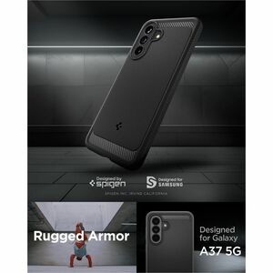 Spigen Rugged Armor Rugged Case for Samsung Galaxy A37 Smartphone - Carbon Fiber and Gloss Detailing - Matte Black - Matte