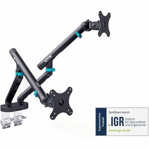 Digitus Desk Mount for Monitor, Flat Panel Display, Curved Screen Display - Black - Height Adjustable - 2 Display(s) Suppo