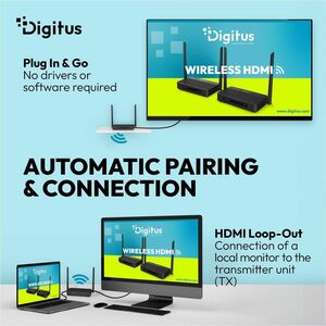 Digitus Sender-Empfänger des KVM-Extenders - Kabellos - 100 m Reichweite - 4K UHD - 4096 x 2160 Maximale Videoauflösung - 