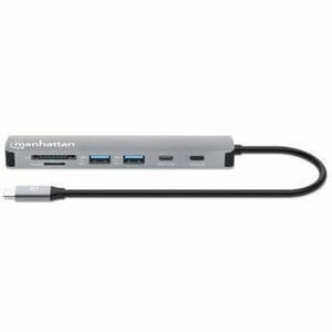 Manhattan USB-C Dock/Hub with Card Reader, Ports (x5): HDMI, USB-A (x2) and USB-C (x2), with Power Delivery (PD) 100W- req