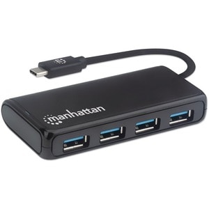 Manhattan USB-C Dock/Hub, Ports (4): USB-A (x4), 5 Gbps (USB 3.2 Gen1 aka USB 3.0), USB powered (no external power supply 