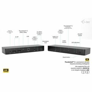 Docking station i-tec 11 Porta(e) Thunderbolt 4 per Monitor, Computer portatile, Microfono, Tablet PC, Desktop PC - Compat