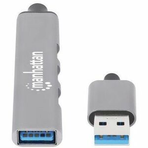 USB-A 4-Port Hub, 4x USB-A Ports (1x 5 Gbps USB 3.2 Gen1 aka USB 3.0, 3 x 480 Mbps USB 2.0), Bus Powered, Aluminium, Space