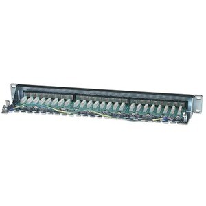 Patch Panel, Cat6, FTP, 24-Port, 1U, Shielded, 90° Top-Entry Punch-Down Blocks, Black - 24 x RJ-45 - 24 x RJ-11 - 1U High 