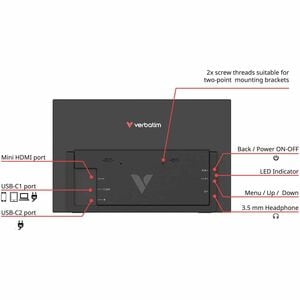 Verbatim LIGHT 14" Class LCD Touchscreen Monitor - 16:9 - 10 ms - 14" Viewable - Capacitive - 10 Point(s) Multi-touch Scre