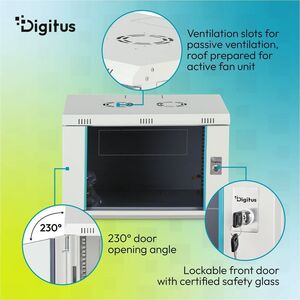 Digitus Dynamic-N 7U Wandmontierbar Geschlossener Schrank Rackschrank für Networking, Server - Hellgrau - Stahl, Glas, Ble