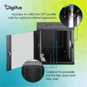 Digitus Dynamic-N 12U Wandmontierbar Geschlossener Schrank Rackschrank für Networking, Server - Schwarz - Stahl, Glas, Ble