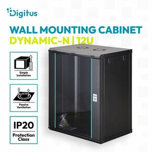 Digitus Dynamic-N 16U Wandmontierbar Geschlossener Schrank Rackschrank für Networking, Server - Hellgrau - Stahl, Glas, Bl