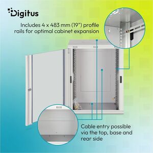 Digitus Dynamic-N 16U Wandmontierbar Geschlossener Schrank Rackschrank für Networking, Server - Hellgrau - Stahl, Glas, Bl