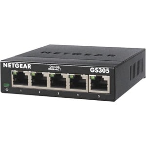 Netgear GS305 Ethernet Switch - 5 Ports - Gigabit Ethernet - 10/100/1000Base-T - 2 Layer Supported - 2.15 W Power Consumpt