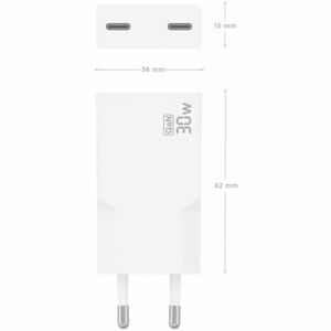 CARGADOR GAN ULTRA DELGADO 30W 2XUSB-C PD3.0 BLANCO