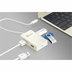 j5create JCH343 USB Hub - USB Type C - 640 MB/s - Notebook, Mouse, Keyboard, Flash Drive - Champagne Metallic - 4 Total US
