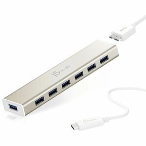 j5create JCH377 USB Hub - USB Type C - 640 MB/s - Notebook, Mouse, Keyboard, Flash Drive, Enclosure - Champagne Metallic -