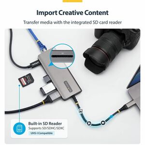 StarTech.com Adattatore USB-C a HDMI multiporta con ricarica PD 140W, 4K 60Hz, Hub USB 10Gbps 3 porte, slot SD, Mini Dock 