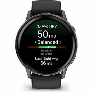 Garmin Venu 4 Smart Watch - Slate Case Color - Black Band Color - Stainless Steel, Metal Body Material - Fiber Reinforced 