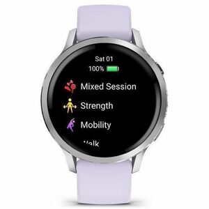 Garmin Venu 4 Smart Watch - Silver Case Color - Periwinkle Band Color - Stainless Steel, Metal Body Material - Fiber Reinf