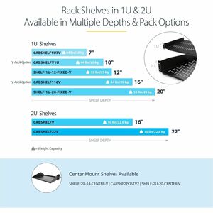 StarTech.com 1U Rack-mountable Rack Shelf for Server, Rack, Cabinet - 2 Post254 mm Rack Depth - Black - Steel, SPCC, Cold 