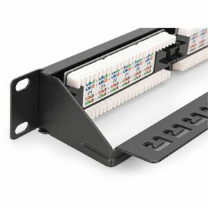 Digitus 24 Port(s) Network Patch Panel - Category 6 - Twisted Pair - Jet Black - 24 x RJ-45 - 1U High - Rack-mountable