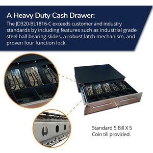 APG Cash Drawer Series 4000 1816 Cash Drawer - 5 Bill x 5 Coin - Dual Media Slot, Stainless Steel - Black - Printer Driven