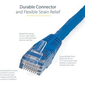 StarTech.com 1ft CAT6 Ethernet Cable - Blue Molded Gigabit - 100W PoE UTP 650MHz - Category 6 Patch Cord UL Certified Wiri