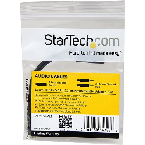 StarTech.com 3.5mm 4 Position to 2x 3 Position 3.5mm Headset Splitter Adapter - F/M - Cable for Audio Device, Headphone, M