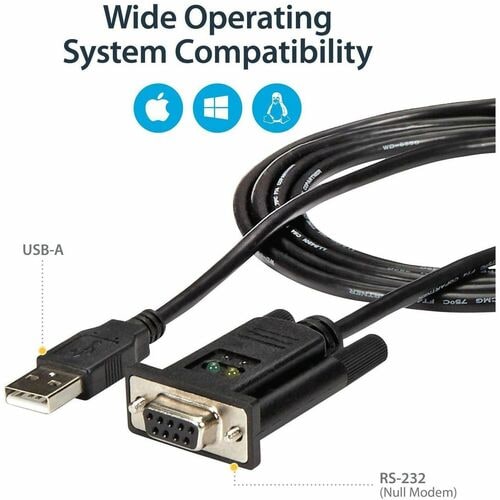StarTech.com USB to Serial Adapter - Null Modem - FTDI USB UART Chip - DB9 (9-pin) - USB to RS232 Adapter - 1 x 9-pin DB-9
