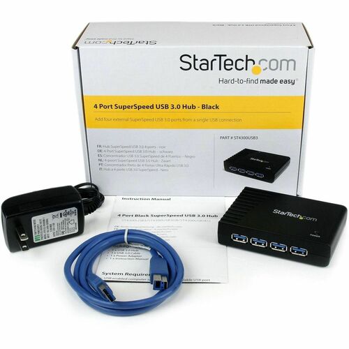 StarTech.com Hub USB 3.0 SuperSpeed de 4 Puertos con Adaptador de Alimentación - Concentrador de Expansión USB para PC/Mac