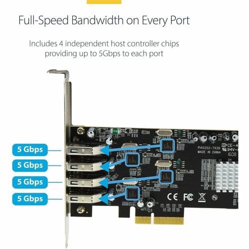 StarTech.com 4 Port USB 3.0 (5 Gbit/s) SuperSpeed PCI Express Schnittstellenkarte mit 4 5Gb/s Kanälen und UASP - SATA/LP4 