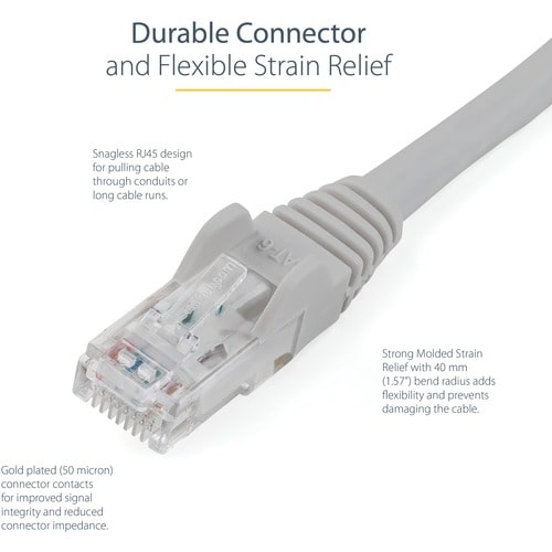 StarTech.com 1m Gray Gigabit Snagless RJ45 UTP Cat6 Patch Cable - 1 m Patch Cord - Ethernet Patch Cable - RJ45 Male to Mal